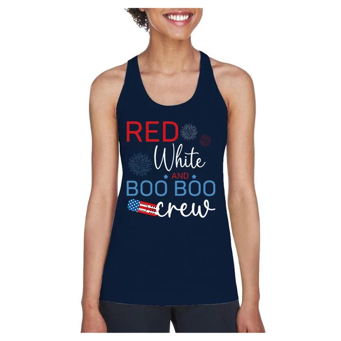 Red White And Boo Boo Crew 4th Of July Nurse Nursing Women's Racerback Tank