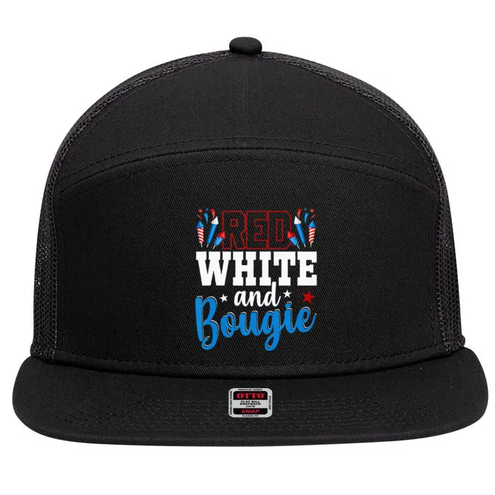 Red White And Bougie 4th Of July American Independence Day 7 Panel Mesh Trucker Snapback Hat