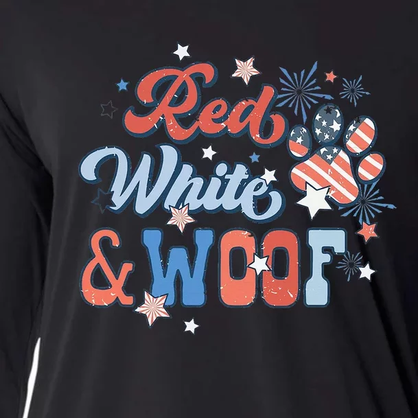 Red White And Woof Patriotic Dog Lover USA Flag 4th Of July Cooling Performance Long Sleeve Crew