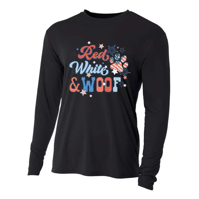 Red White And Woof Patriotic Dog Lover USA Flag 4th Of July Cooling Performance Long Sleeve Crew