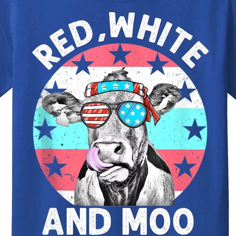 Red White And Moo Patriotic Cow Usa Flag Funny 4th Of July Cool Gift Kids T-Shirt