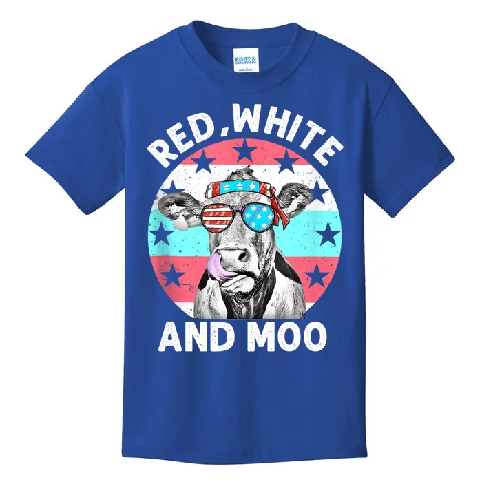 Red White And Moo Patriotic Cow Usa Flag Funny 4th Of July Cool Gift Kids T-Shirt