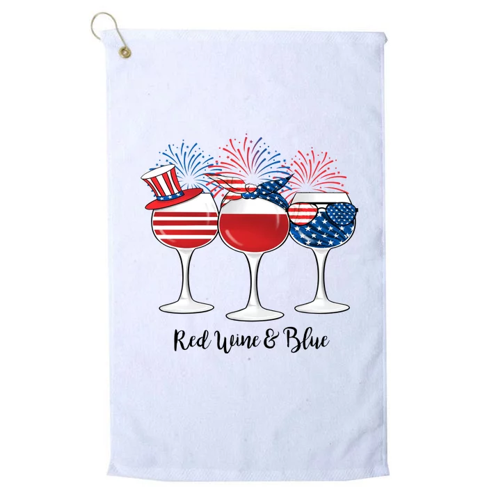 Red Wine And Blue Patriotic 4th Of July Gift Platinum Collection Golf Towel