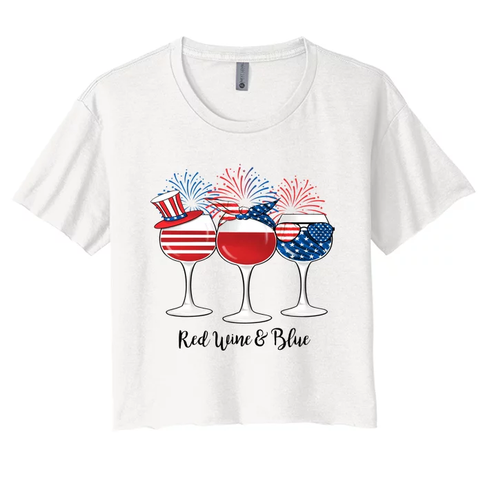 Red Wine And Blue Patriotic 4th Of July Gift Women's Crop Top Tee