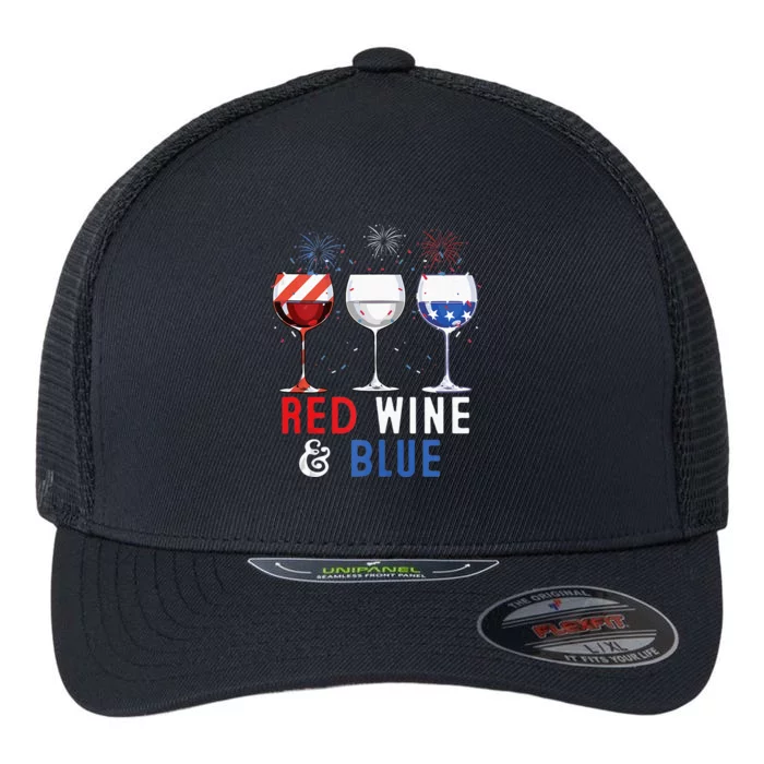 Red Wine And Blue Funny 4th Of July Wine Lover Flexfit Unipanel Trucker Cap