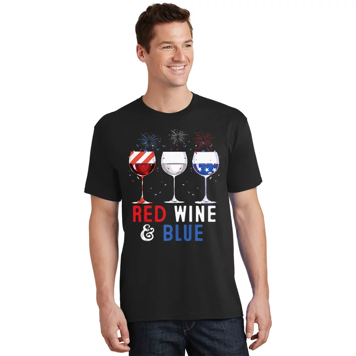 Red Wine And Blue Funny 4th Of July Wine Lover T-Shirt