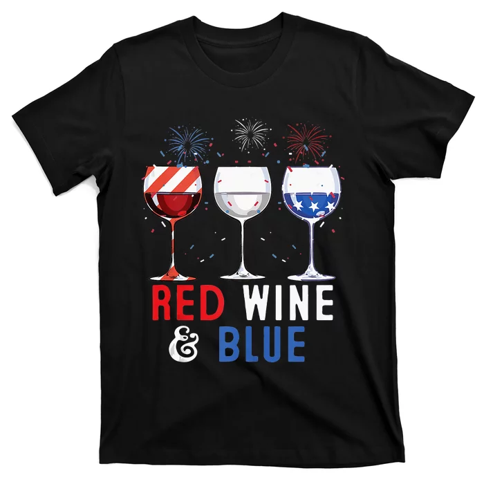 Red Wine And Blue Funny 4th Of July Wine Lover T-Shirt