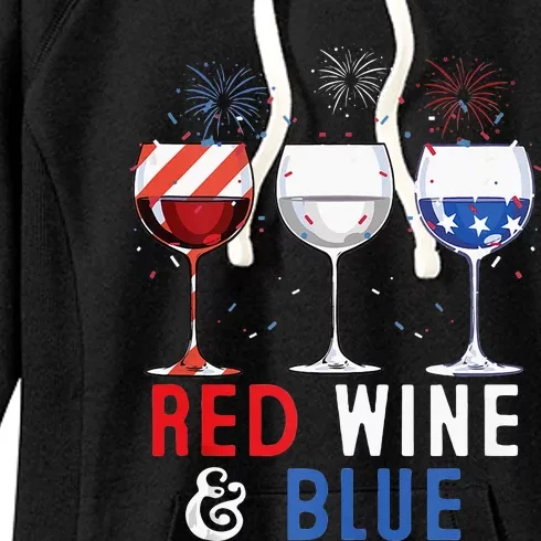 Red Wine And Blue Funny 4th Of July Wine Lover Women's Fleece Hoodie