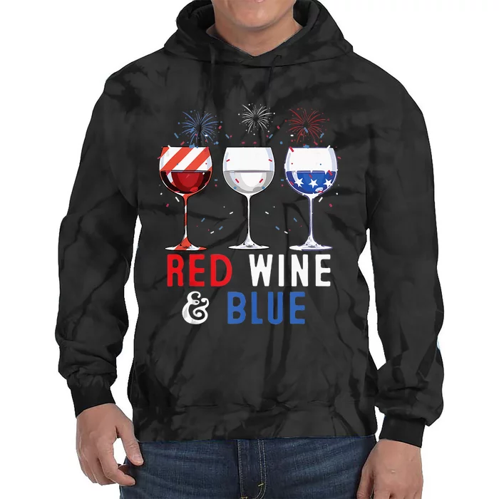 Red Wine And Blue Funny 4th Of July Wine Lover Tie Dye Hoodie