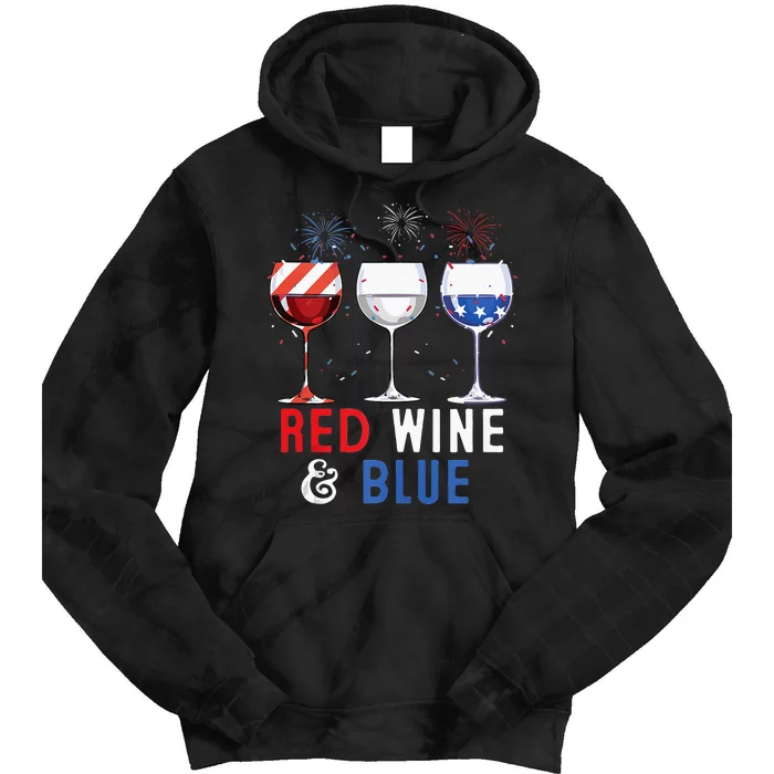 Red Wine And Blue Funny 4th Of July Wine Lover Tie Dye Hoodie