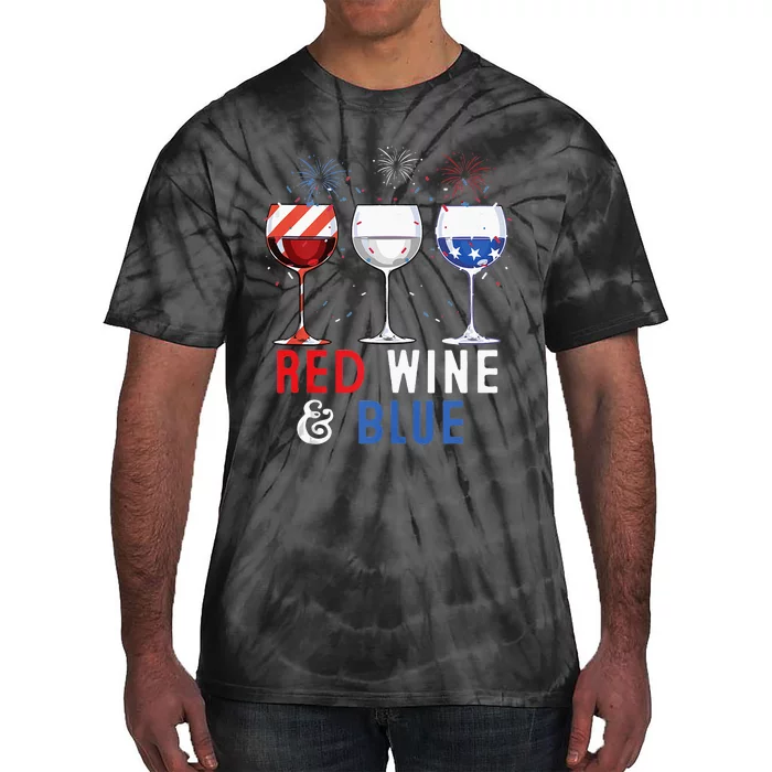 Red Wine And Blue Funny 4th Of July Wine Lover Tie-Dye T-Shirt