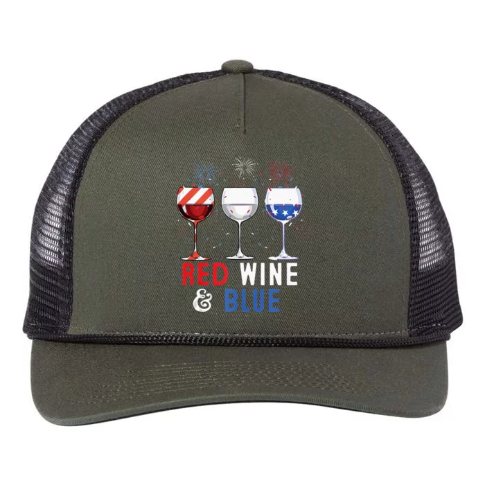 Red Wine And Blue Funny 4th Of July Wine Lover Retro Rope Trucker Hat Cap