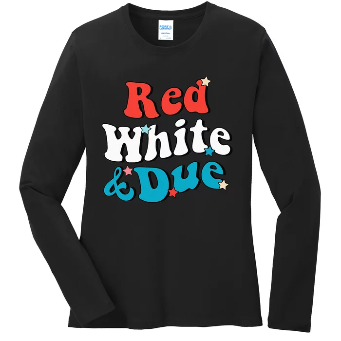 Red White And Due 4th Of July USA Baby Reveal American Ladies Long Sleeve Shirt