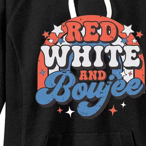 Red White And Boujee Patriotic Rainbow Groovy 4th Of July Women's Fleece Hoodie