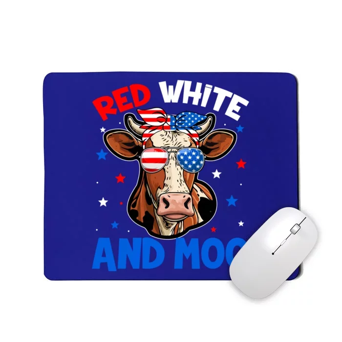 Red White And Moo Cow Funny Usa Flag 4th Of July Mom Mama Funny Gift Mousepad