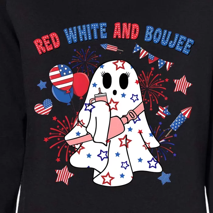 Red White And Funny Boojee American Ghost Womens California Wash Sweatshirt