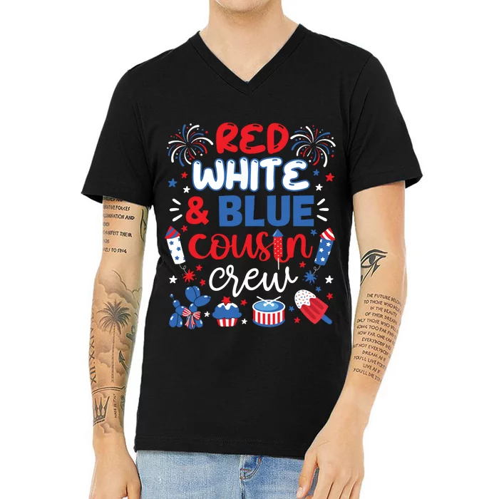 Red White And Blue Cousin Crew 2024 4th July Matching Family V-Neck T-Shirt