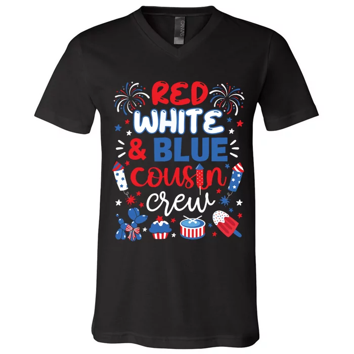 Red White And Blue Cousin Crew 2024 4th July Matching Family V-Neck T-Shirt