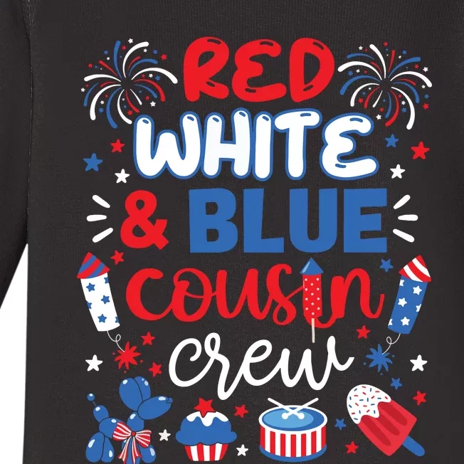 Red White And Blue Cousin Crew 2024 4th July Matching Family Baby Long Sleeve Bodysuit