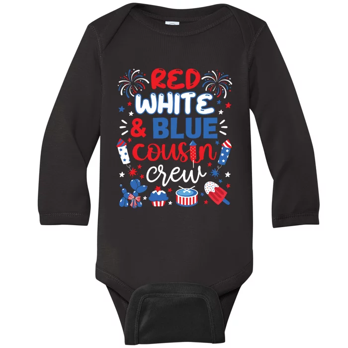 Red White And Blue Cousin Crew 2024 4th July Matching Family Baby Long Sleeve Bodysuit