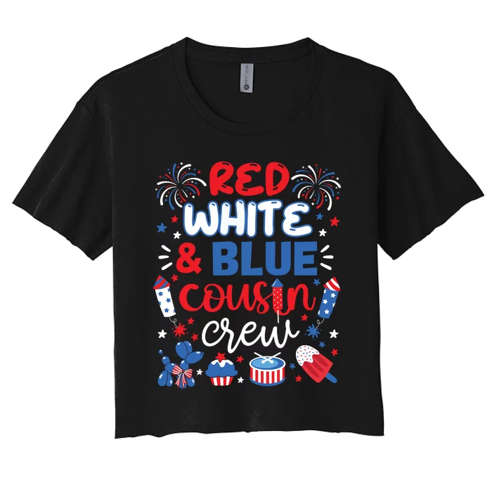 Red White And Blue Cousin Crew 2024 4th July Matching Family Women's Crop Top Tee