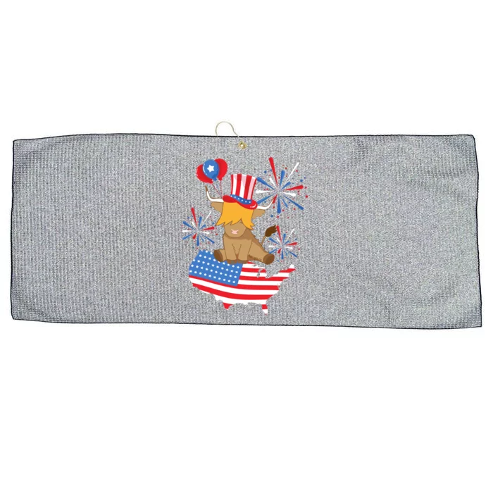 Red White And Moo Highland Cow 4th Of July Celebration Meaningful Gift Large Microfiber Waffle Golf Towel