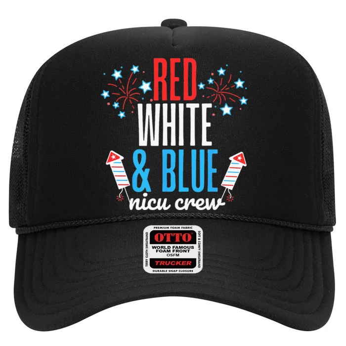 Red White and Blue nicu Crew 4th of July Neonatal Nurse High Crown Mesh Trucker Hat