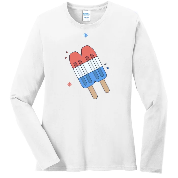 Red White And Blue American Rocket Pop Ladies Long Sleeve Shirt