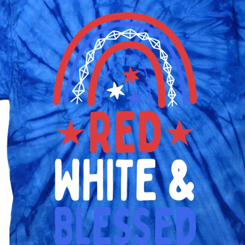 Red White And Blessed 4th Of July Bohemian Rainbow Patriotic Funny Gift Tie-Dye T-Shirt