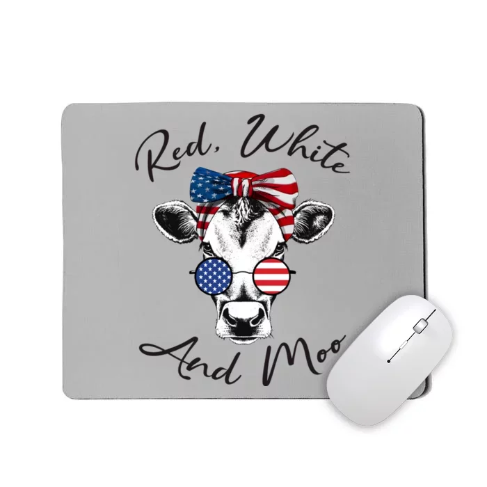 Red White And Moo Patriotic Cow Usa Flag Funny 4th Of July Gift Mousepad