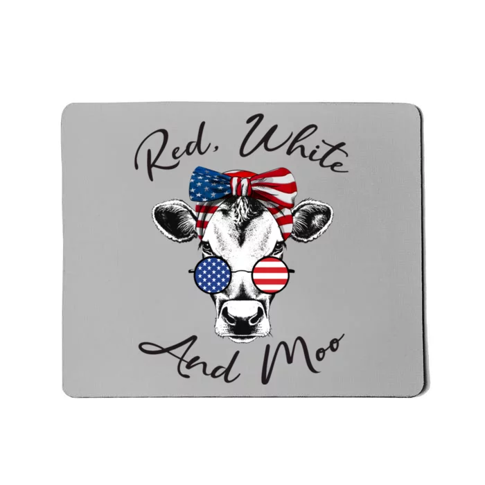 Red White And Moo Patriotic Cow Usa Flag Funny 4th Of July Gift Mousepad