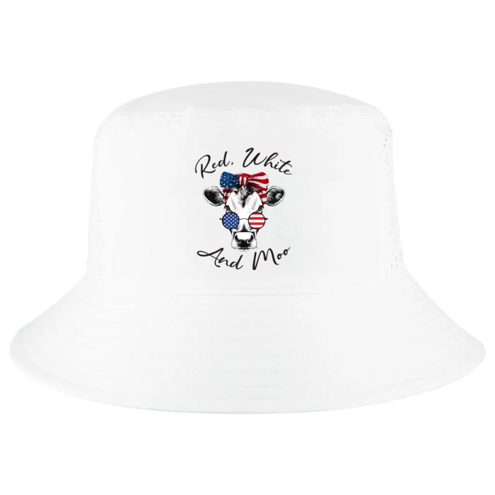 Red White And Moo Patriotic Cow Usa Flag Funny 4th Of July Gift Cool Comfort Performance Bucket Hat