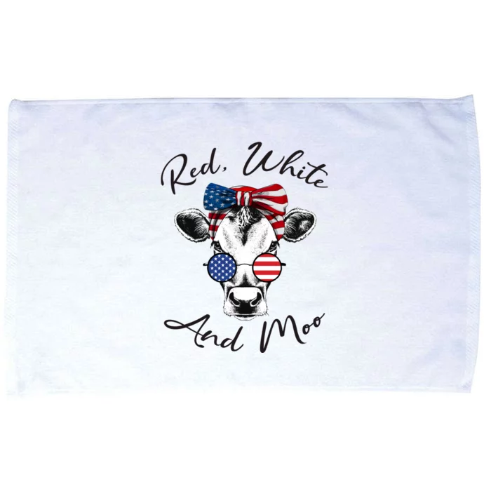 Red White And Moo Patriotic Cow Usa Flag Funny 4th Of July Gift Microfiber Hand Towel