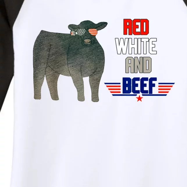 Red White And Beef Funny 4th Of July Independence Day Women's Tri-Blend 3/4-Sleeve Raglan Shirt