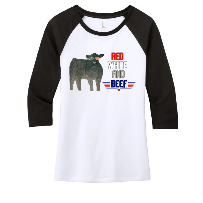 Red White And Beef Funny 4th Of July Independence Day Women's Tri-Blend 3/4-Sleeve Raglan Shirt