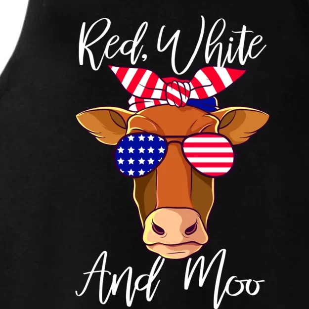 Red White And Moo Patriotic Cow Usa Flag Funny 4th Of July Gift Ladies Tri-Blend Wicking Tank