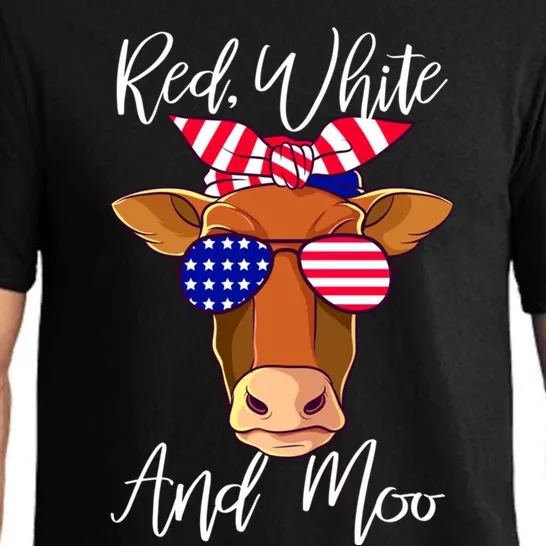 Red White And Moo Patriotic Cow Usa Flag Funny 4th Of July Gift Pajama Set