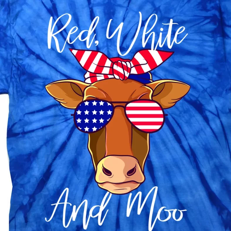 Red White And Moo Patriotic Cow Usa Flag Funny 4th Of July Gift Tie-Dye T-Shirt