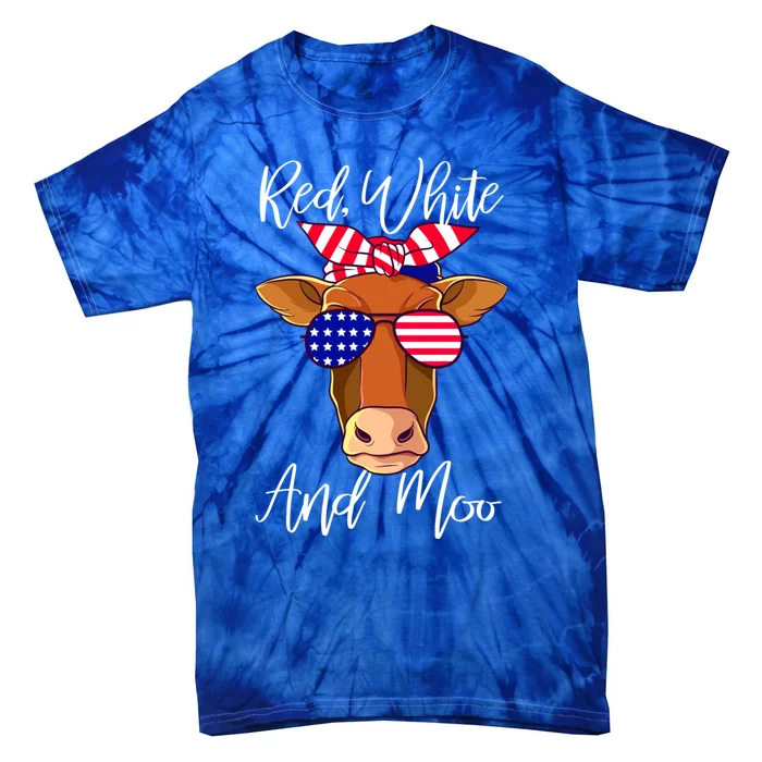 Red White And Moo Patriotic Cow Usa Flag Funny 4th Of July Gift Tie-Dye T-Shirt