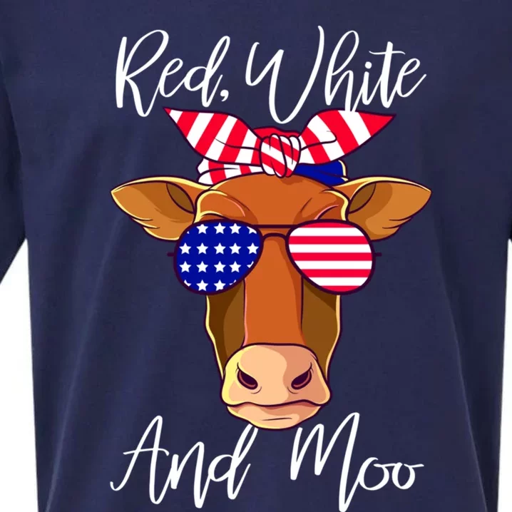 Red White And Moo Patriotic Cow Usa Flag Funny 4th Of July Gift Sueded Cloud Jersey T-Shirt