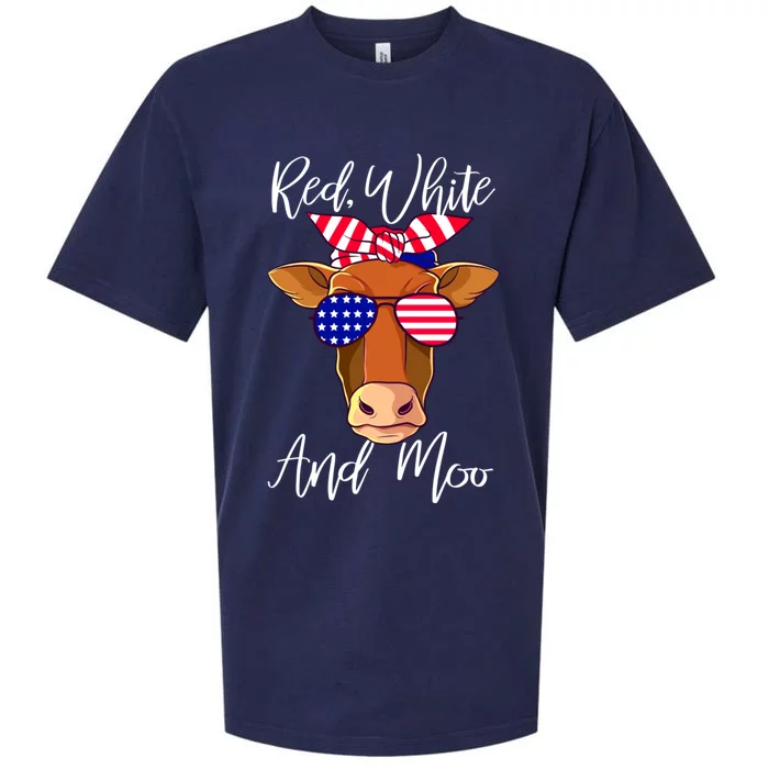 Red White And Moo Patriotic Cow Usa Flag Funny 4th Of July Gift Sueded Cloud Jersey T-Shirt