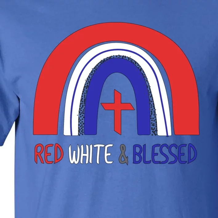 Red White And Blessed With Usa Rainbow And Cross Gift Tall T-Shirt