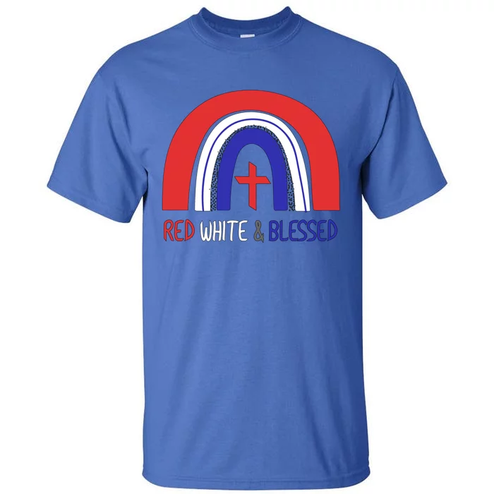 Red White And Blessed With Usa Rainbow And Cross Gift Tall T-Shirt