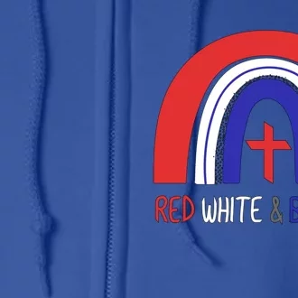 Red White And Blessed With Usa Rainbow And Cross Gift Full Zip Hoodie