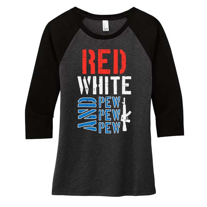 Red White And Pewpewpew Gun Women's Tri-Blend 3/4-Sleeve Raglan Shirt