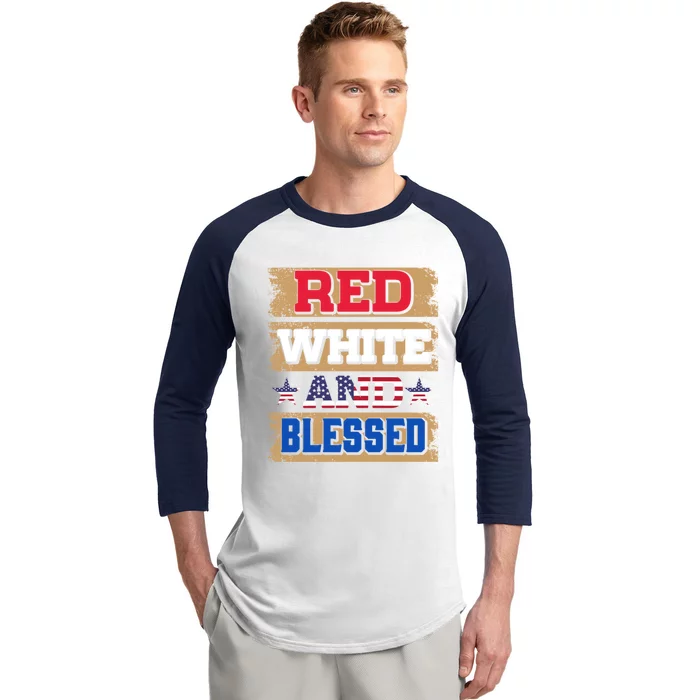 Red White And Blue And Blessed 4th Of July Patriotic Cute Gift Baseball Sleeve Shirt