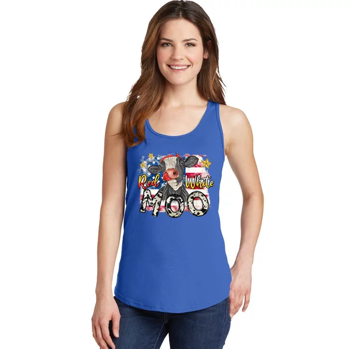 Red White And Moo Western 4th Of July Moorica Cow Patriotic Gift Ladies Essential Tank