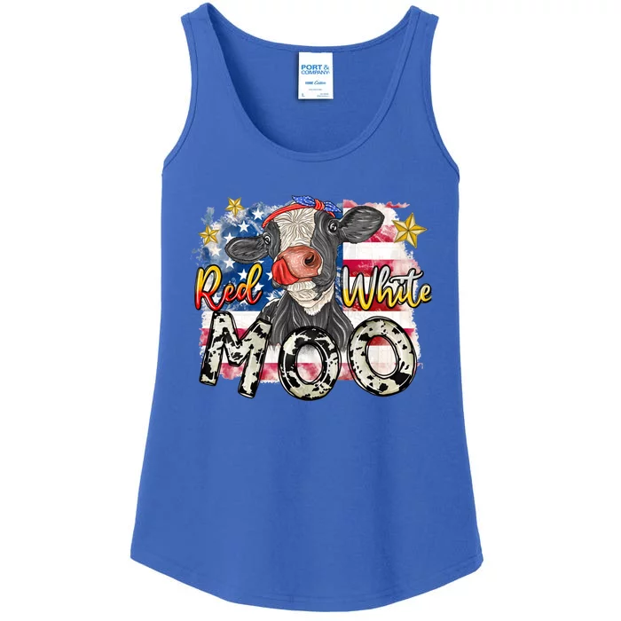 Red White And Moo Western 4th Of July Moorica Cow Patriotic Gift Ladies Essential Tank