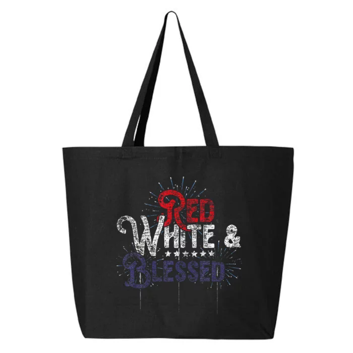 Red White And Blessed United States American 4th Of July 25L Jumbo Tote