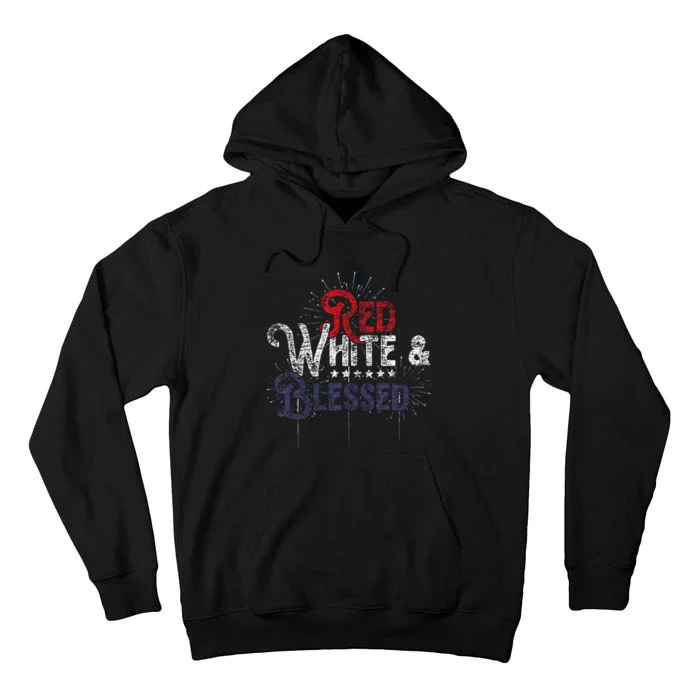 Red White And Blessed United States American 4th Of July Tall Hoodie